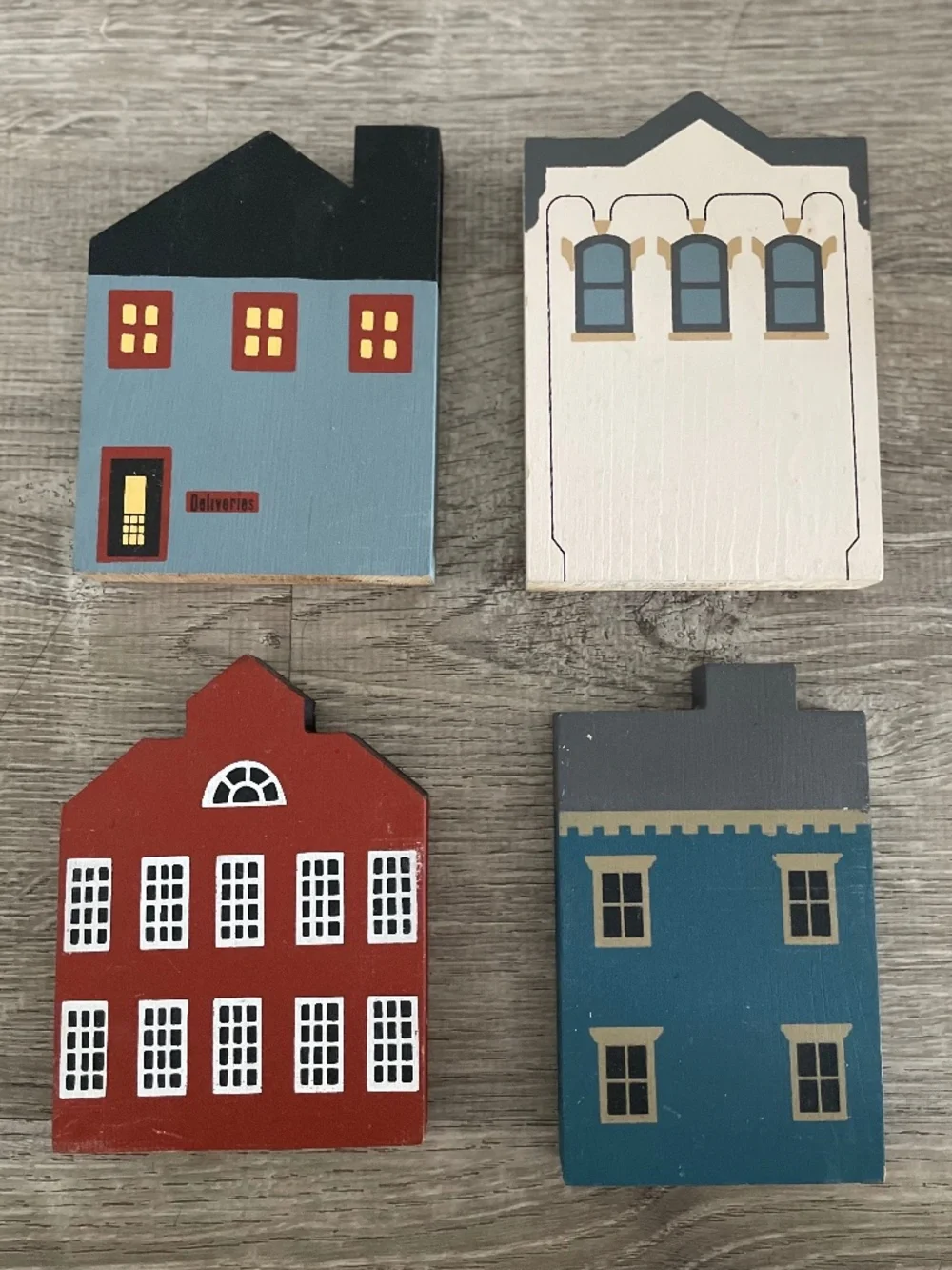 Vintage Cats' Meow Village Wooden Block Lot of 13 Including 7 Buildings - 1980s